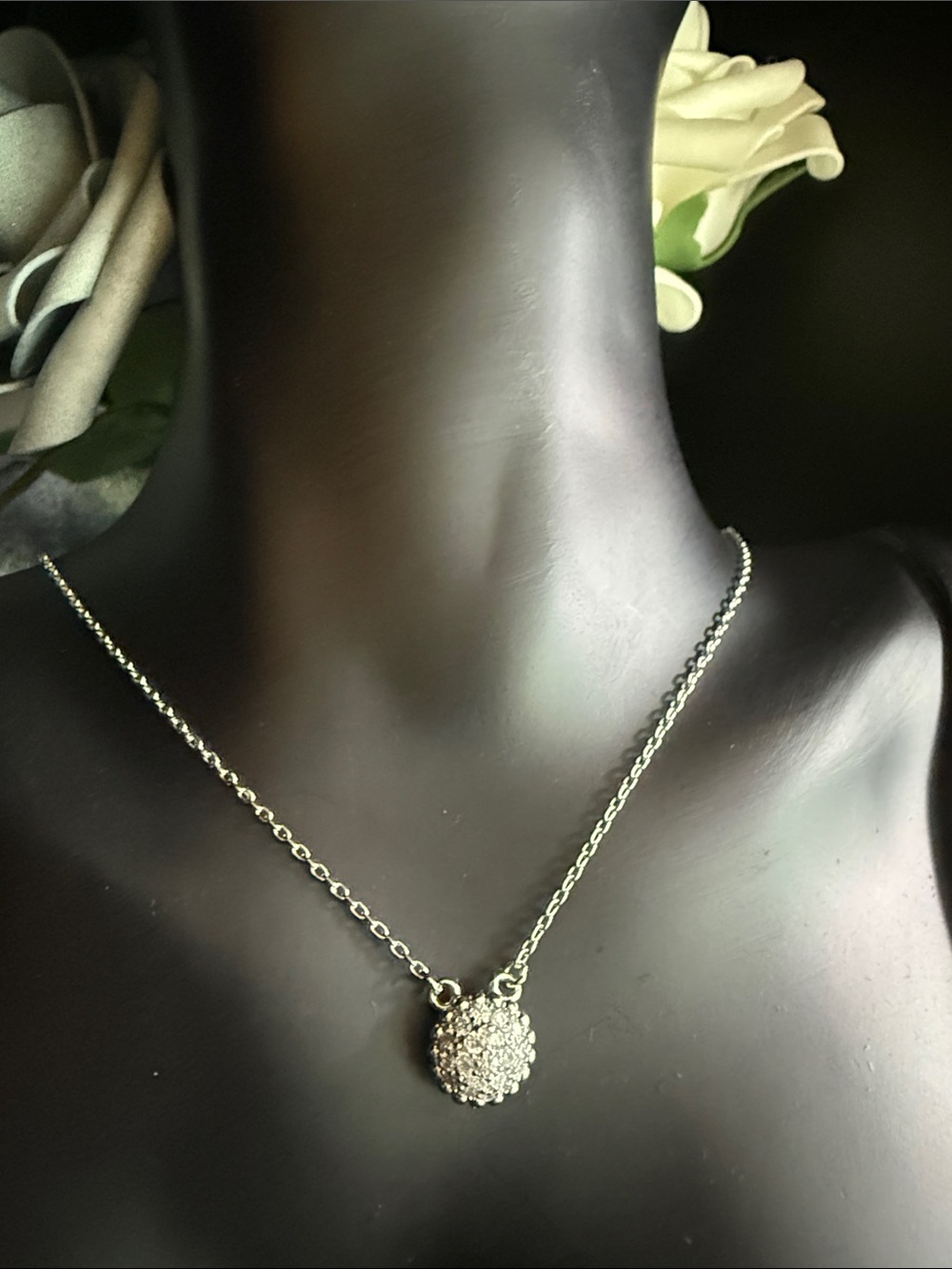 Silver Pavé Crystal Sphere Pendant Necklace - Women Jewelry